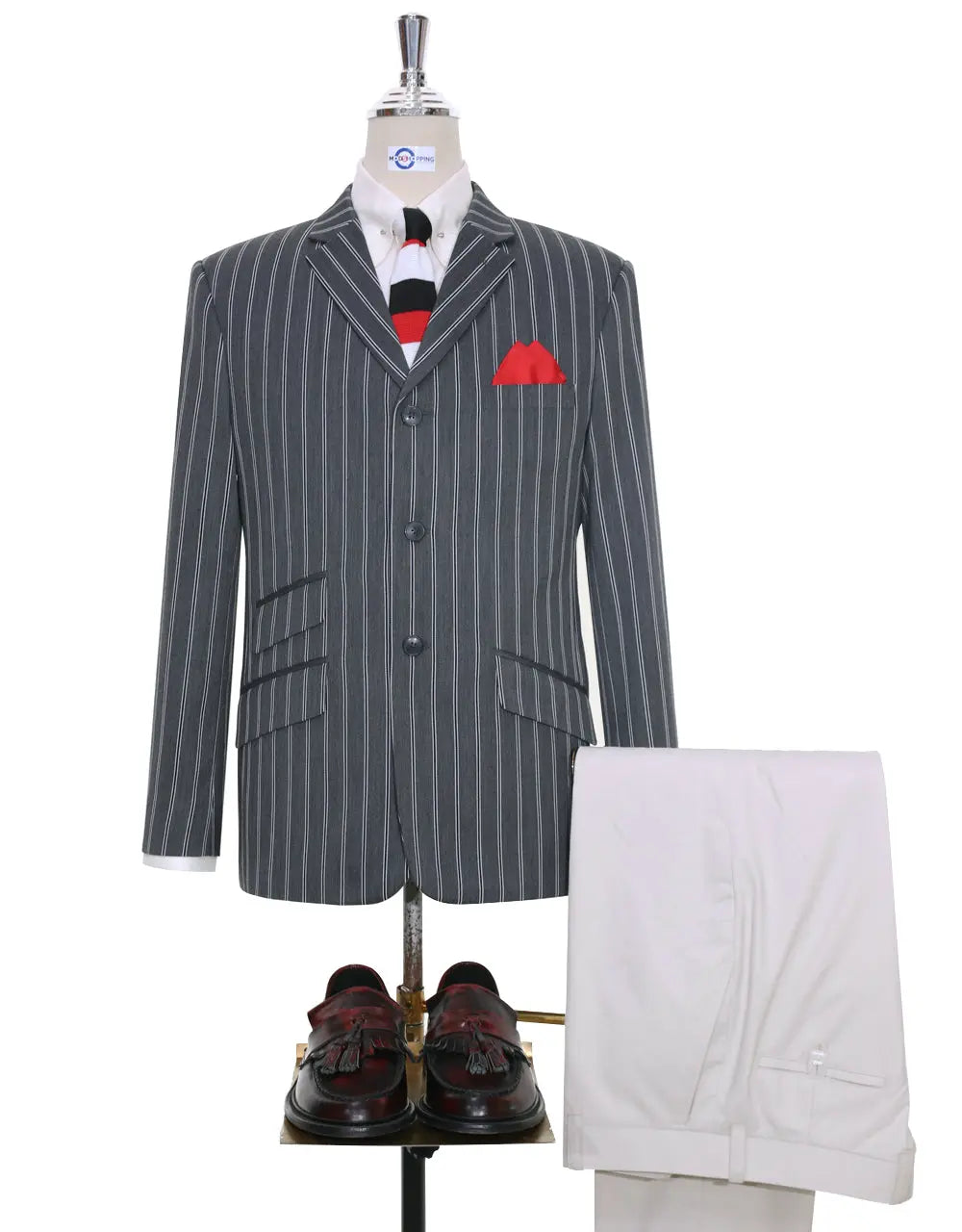 Tailor Made 3 Button Grey Striped Boating Blazer for men