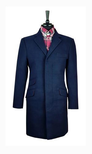 Mens 3/4 Navy Overcoat With Red Liner